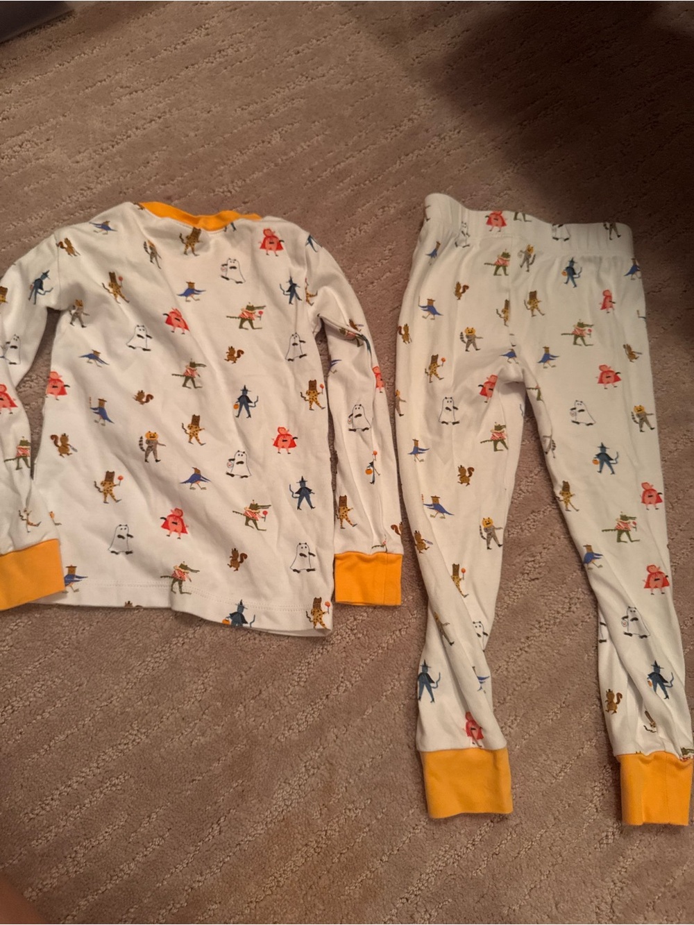Kids White Character-Print Pajama Set with Orange Trim